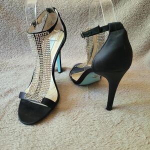 Blue by Betsey Johnson Crystal T Strap high heel sandals size 9.5​